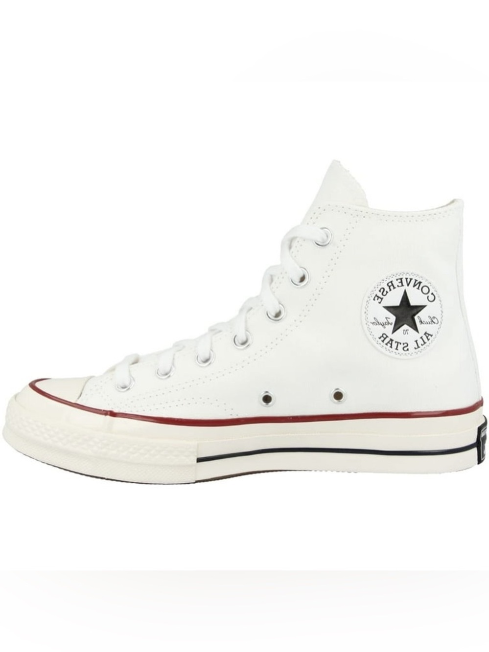 NWOT -  Converse White High Top Sneaker with Red & Black Stripe